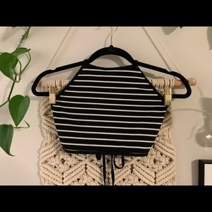 Black and white striped halter Bikini top